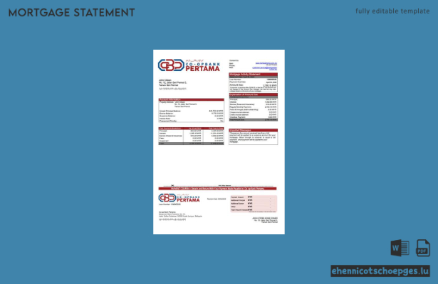 Hypothekenauszug der Malaysia Co-op Bank Pertama als Word- und PDF-Beispielvorschau